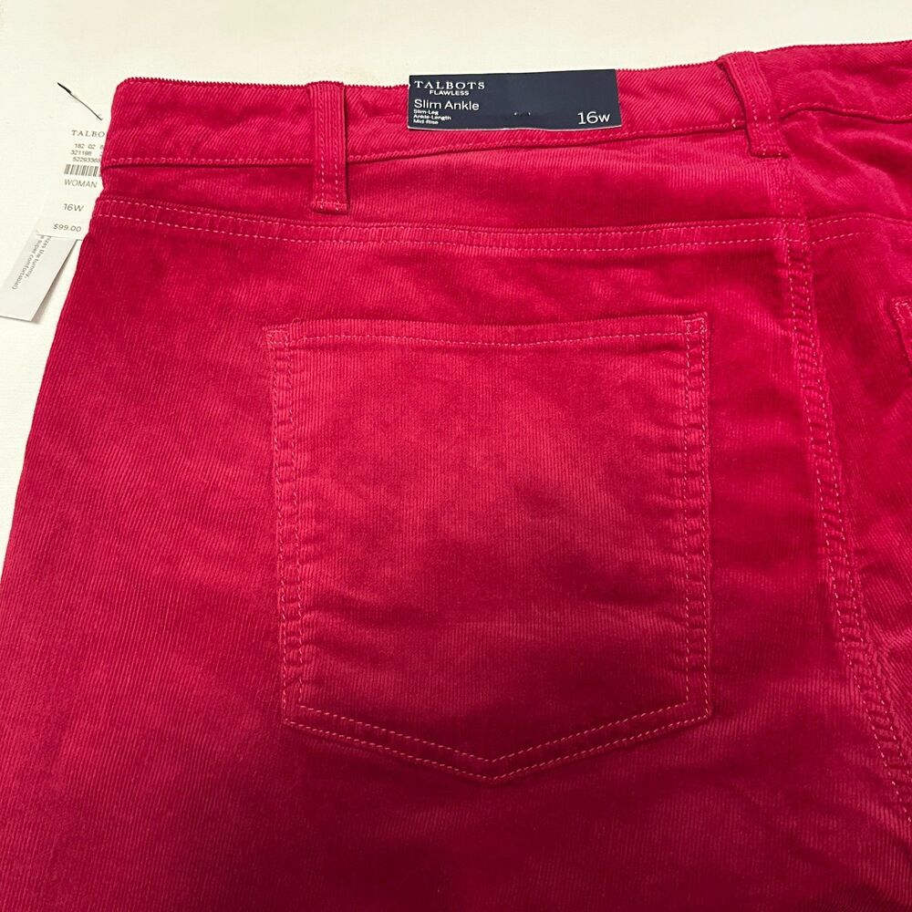 NWT TALBOTS Women Pants 16W Flawless Vivid Berry Pink Corduroy Slim Mid Rise $99 - Picture 3 of 11